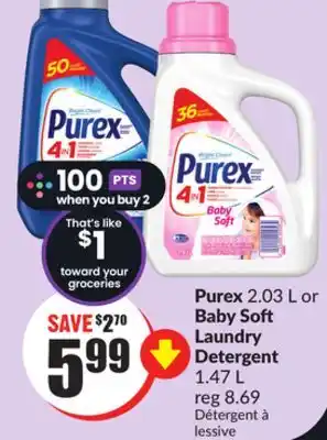 FreshCo Purex 2.03 l or baby soft laundry detergent 1.47 l offer