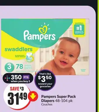 Chalo FreshCo Pampers super pack diapers 48-104 pk offer