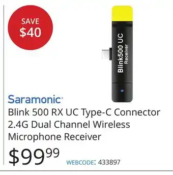 Vistek Saramonic blink 500 rx uc type-c connector 2.4g dual channel wireless microphone receiver offer