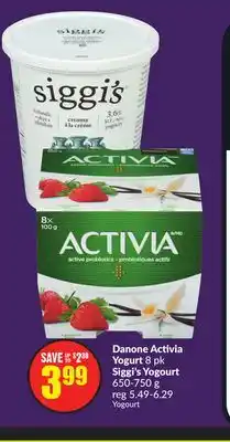 Chalo FreshCo Danone activia yogurt 8 pk siggi's yogourt 650-750 g offer