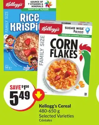 Chalo FreshCo Kellogg's cereal 480-650 g selected varieties offer