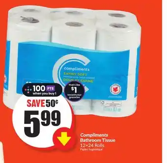 Chalo FreshCo Compliments bathroom tissue 12 = 24 rolls offer