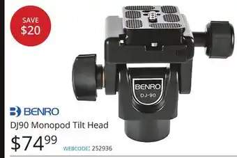 Vistek Benro dj90 monopod tilt head offer