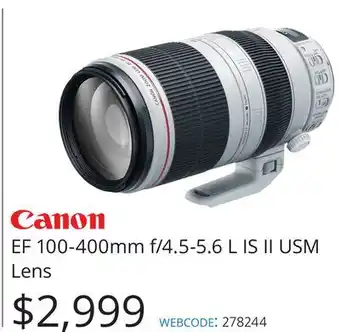 Vistek Canon ef 100-400mm f/4.5-5.6 l is ii usm lens offer