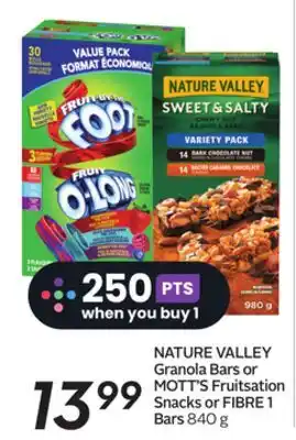 Sobeys Nature valley granola bars or mott's fruitsation snacks or fibre 1 bars offer