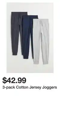 H&M 3-pack cotton jersey joggers offer