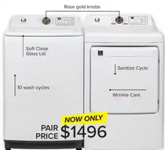 Leon's L2 white top load washer with french display (5.2 cu. ft) & white electric dryer with french display (7.5 cu. ft) - lt52n1bww offer