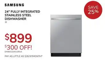 Goemans Appliances Samsung 24 fully integrated stainless steel dishwasher offer