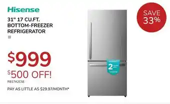 Goemans Appliances Hisense 31 17 cu. ft. bottom-freezer refrigerator offer