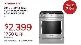 Goemans Appliances Kitchenaid 30 5-burner gas convection front control range offer