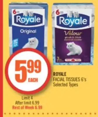 Shoppers Drug Mart Royale facial tissues 6's offer