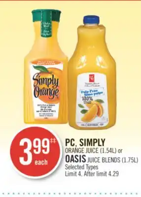 Shoppers Drug Mart Pc, simply orange juice (1.54l) or oasis juice blends (1.75l) offer