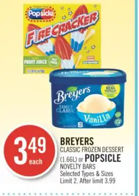 Shoppers Drug Mart Breyers classic frozen dessert (1.66l) or popsicle novelty bars offer