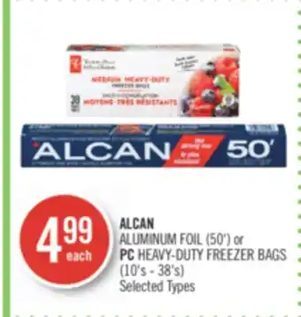 Shoppers Drug Mart Alcan aluminum foil (50') or pc heavy-duty freezer bags (10's - 38's) offer