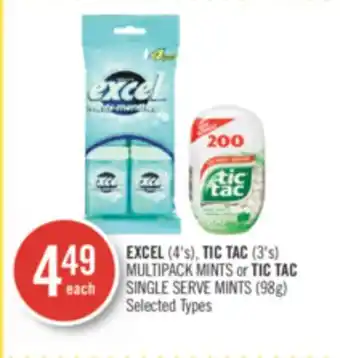 Shoppers Drug Mart Excel (4's), tic tac (3's) multipack mints or tic tac single serve mints (98g) offer