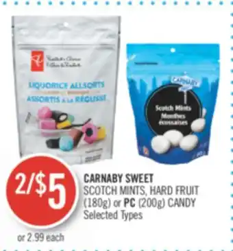 Shoppers Drug Mart Carnaby sweet scotch mints, hard fruit (180g) or pc (200g) candy offer
