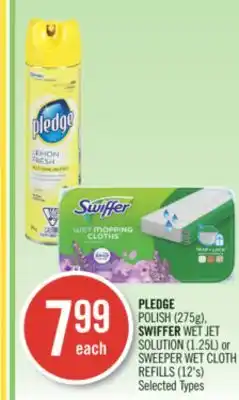 Shoppers Drug Mart Pledge polish (275g), swiffer wet jet solution (1.25l) or sweeper wet cloth refills (12's) offer