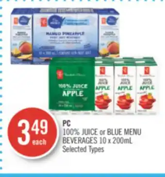 Shoppers Drug Mart Pc 100% juice or blue menu beverages offer