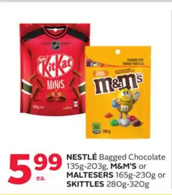 Rexall Nestlé bagged chocolate 135g-203g, m&m's or maltesers 165g-230g or skittles 280g-320g offer