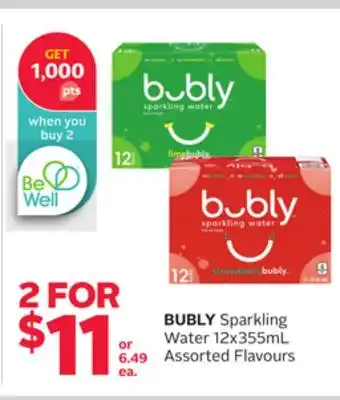Rexall Bubly sparkling water 12x355ml offer