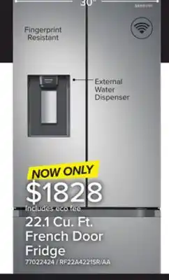 Leon's Samsung stainless steel french door refrigerator with external water dispenser (22.1 cu.ft.) - rf22a4221sr/aa offer