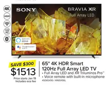 Leon's Sony bravia xr 65 x90l full array led 4k hdr google tv - xr65x90l offer