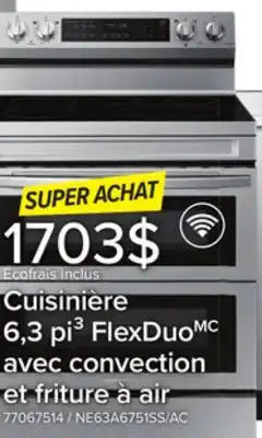 Leon's Cuisinière électrique 6,3 pi³ avec technologie flex duo et fonction friture à air 30 po acier inoxydable ne63a6751ss/ac samsu offer