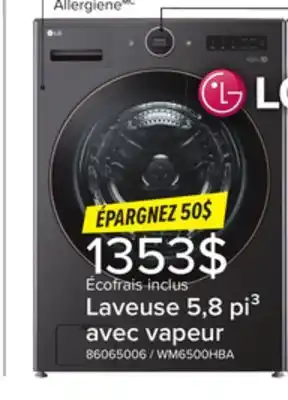 Leon's Laveuse à chargement frontal 5,8 pi³ méga capacité avec ddmc ia et bouton acl acier noir wm6500hba lg offer