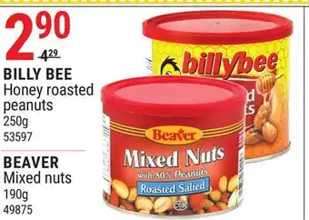 Rossy Billy bee honey roasted peanuts 250 g, beaver mixed nuts 190 g offer