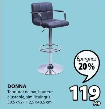 JYSK Tabouret de bar, hauteur ajustable, similicuir gris donna offer