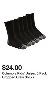 Mark's Columbia kids' unisex 6 pack cropped crew socks offer