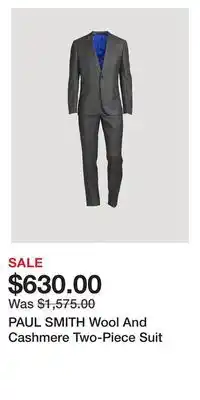 Holt Renfrew Paul smith wool and cashmere two-piece suit offer