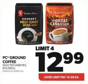 Real Canadian Superstore PC GROUND COFFEE SELECTED VARIETIES, 875/930G offer