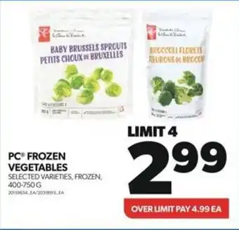 Real Canadian Superstore PC FROZEN VEGETABLES SELECTED VARIETIES, FROZEN, 400-750G offer