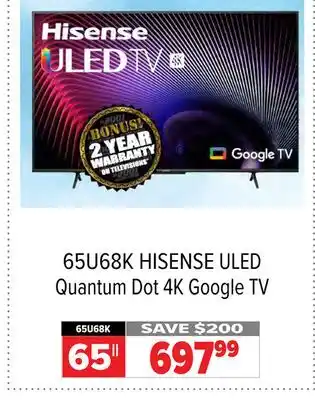 2001 Audio Video Hisense 65 uled quantum dot 4k google tv offer