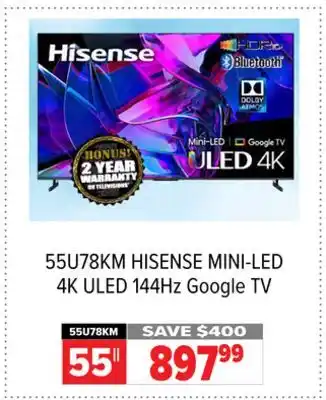 2001 Audio Video Hisense mini-led 4k uled 144hz google tv offer