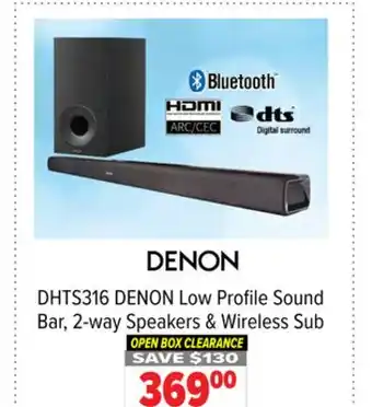2001 Audio Video Denon low profile sound bar, 2-way speakers & wireless sub offer