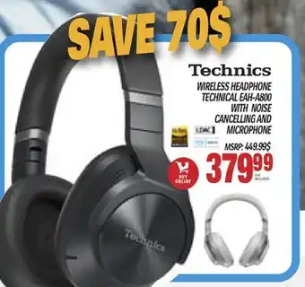Centre Hi-Fi Technics wireless headphone technical eah a800 with noise cancelling and microphone offer