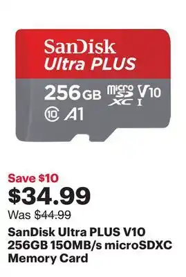 Best Buy Sandisk ultra plus v10 256gb 150mb/s microsdxc memory card offer