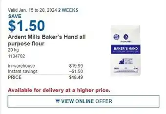 Costco Ardent Mills Baker's Hand all purpose flour offer