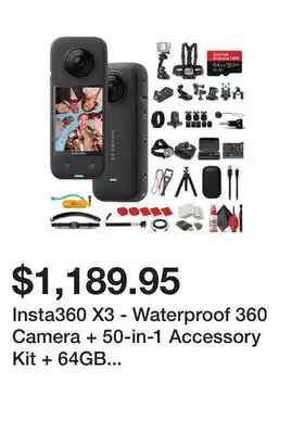 Newegg Insta360 x3 - waterproof 360 camera + 50-in-1 accessory kit + 64gb card bundle offer