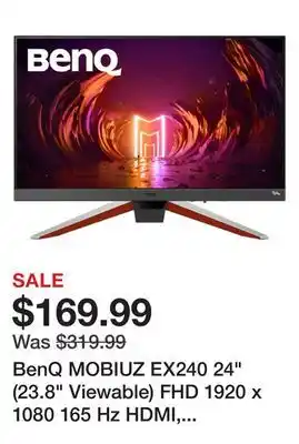 Newegg Benq mobiuz ex240 24 (23.8 viewable) fhd 1920 x 1080 165 hz hdmi, displayport, audio freesync premium (amd adaptive sync) bui offer