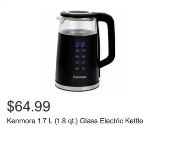 Costco Kenmore 1.7 l (1.8 qt.) glass electric kettle offer
