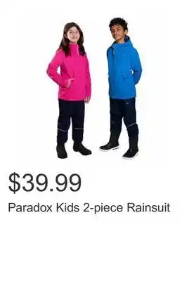 Costco Paradox kids 2-piece rainsuit offer
