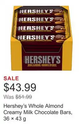 Costco Hershey's whole almond creamy milk chocolate bars, 36 × 43 g offer