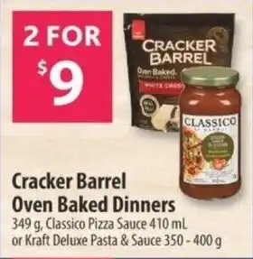 Co-op Cracker Barrel Oven Baked Dinners 349g, Classico Pizza Sauce 410 mL or Kraft Deluxe Pasta & Sauce 350-400g offer