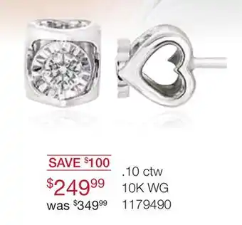 Charm Diamond 10k white gold 0.10ctw diamond studs with heart design offer