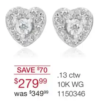 Charm Diamond 10k white gold 0.13ctw heart earrings offer