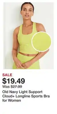 Old Navy Old navy light support cloud+ longline sports bra for women offer