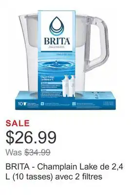Costco Brita - champlain lake de 2,4 l (10 tasses) avec 2 filtres offer